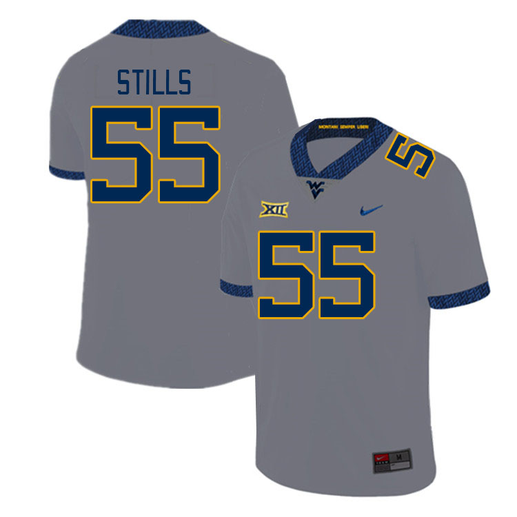 West Virginia Mountaineers #55 Dante Stills College Football Jerseys Stitched Sale-Grey